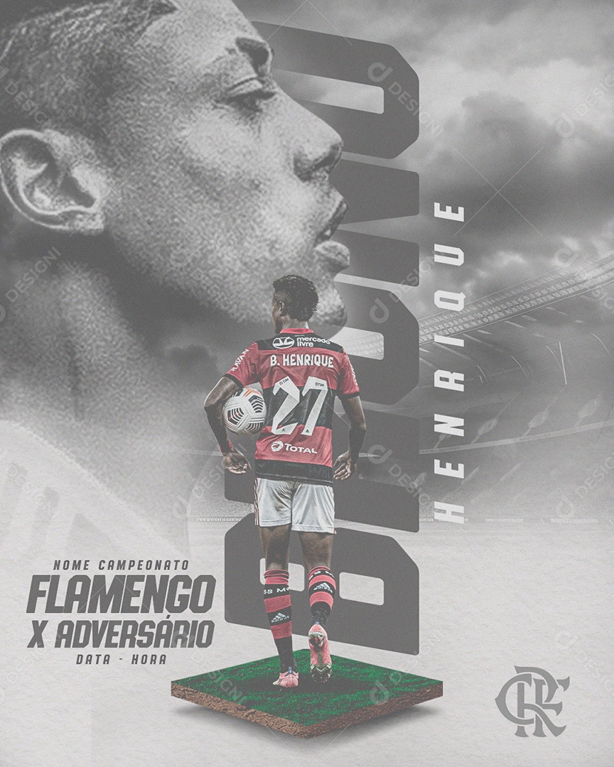 Social Media Flyer Futebol Flamengo X Adversário Bruno Henrique PSD Editável