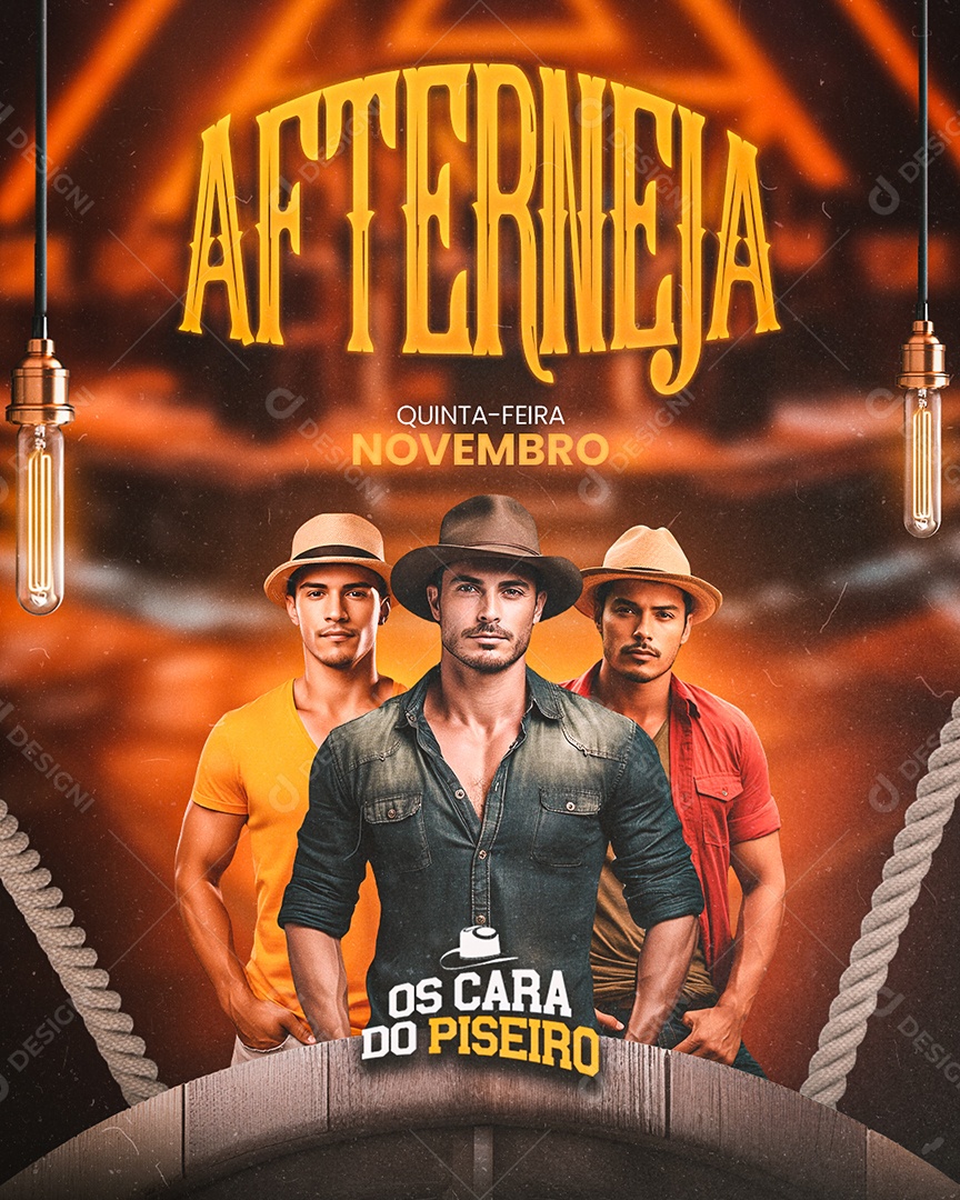 Flyer Afterneja Os Cara Do Piseiro Social Media PSD Editável