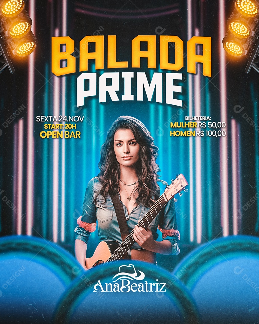 Flyer Balada Prime Ana Beatriz Social Media PSD Editável