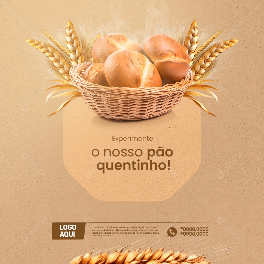 Panificadora Experimente o Nosso Pão Quentinho Social Media PSD Editável