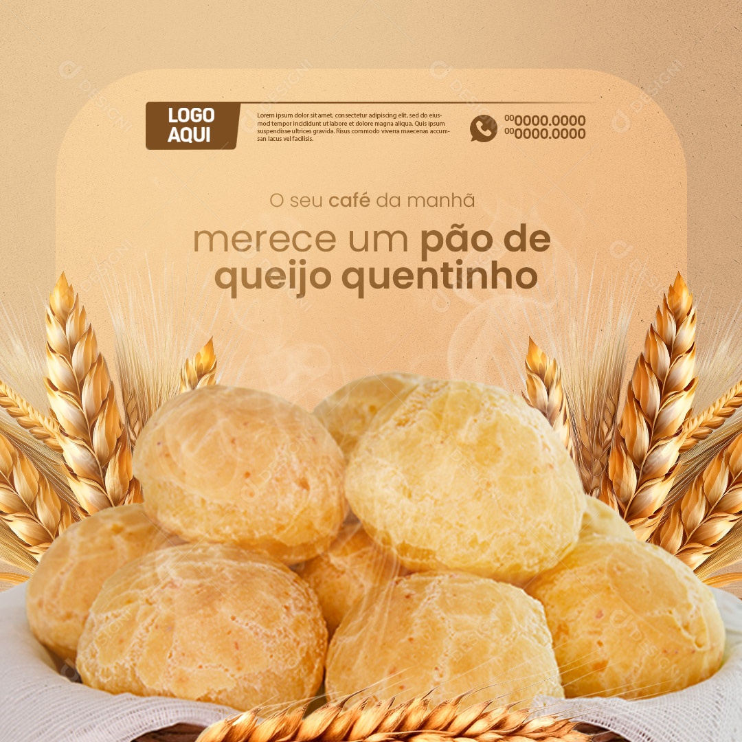 Panificadora O Seu Café da Manhã Merece um Pão de Queijo Quentinho Social Media PSD Editável