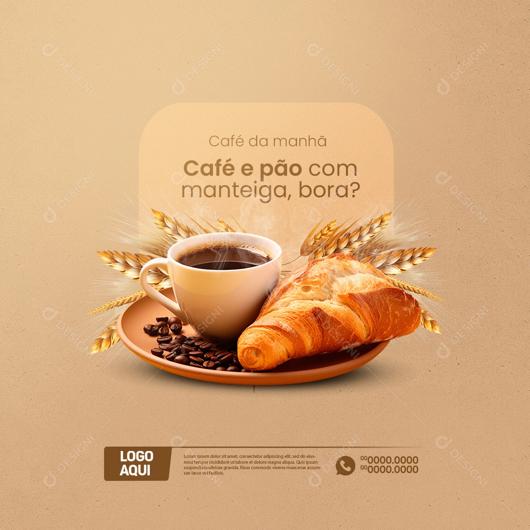Panificadora Café da Manhã Café e Pão com Manteiga Bora Social Media PSD Editável