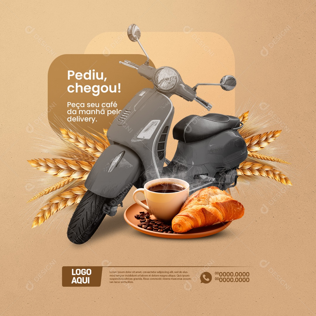 Panificadora Pediu Chegou Peça seu Café da Manhã Pelo Delivery Social Media PSD Editável