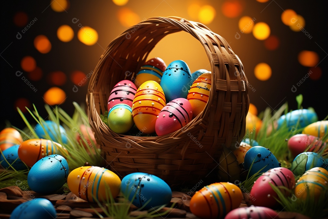 Ovos de chocolates coloridos na cesta