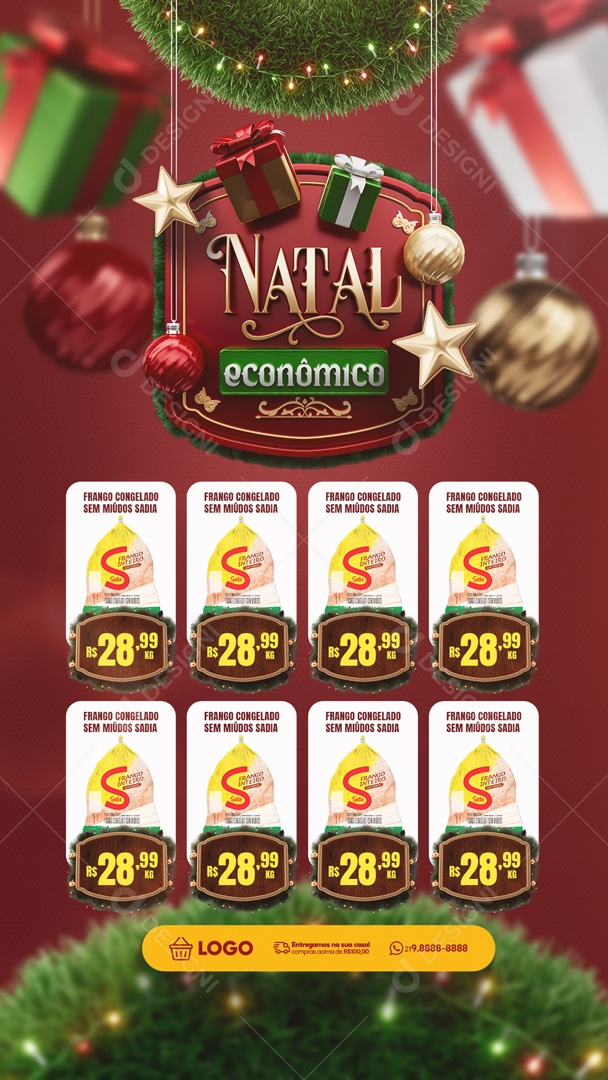 Social Media Story Natal Econômico Supernercado Frango Congelado PSD Editável