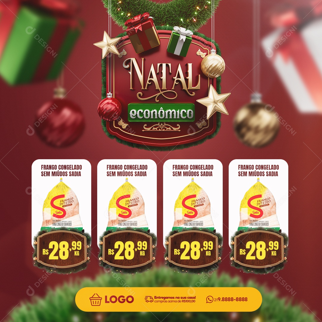 Social Media Supermercado Natal Econômico Frango Congelado PSD Editável