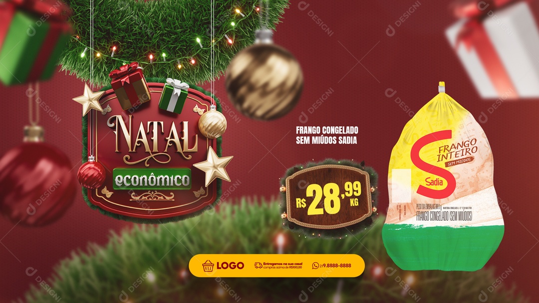 Social Media Banner Natal Econômico Frango Congelado PSD Editável