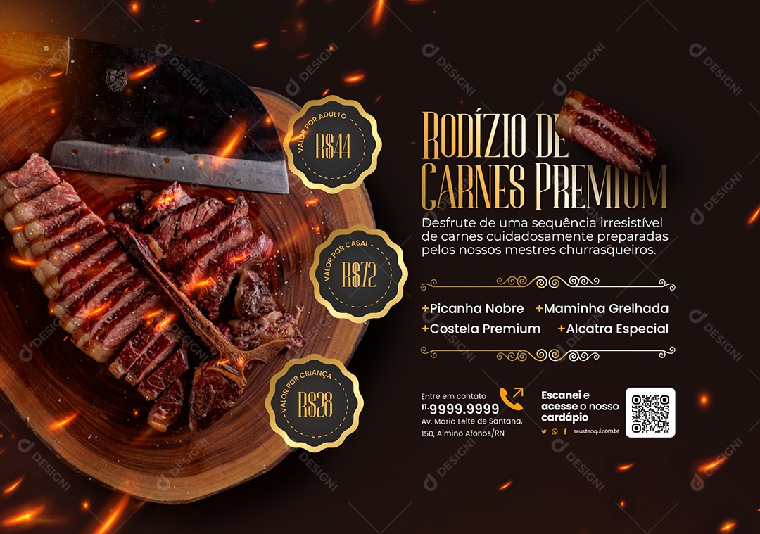 Banner Churrascaria Restaurante Rodízio De Carnes Premium Social Media PSD Editável