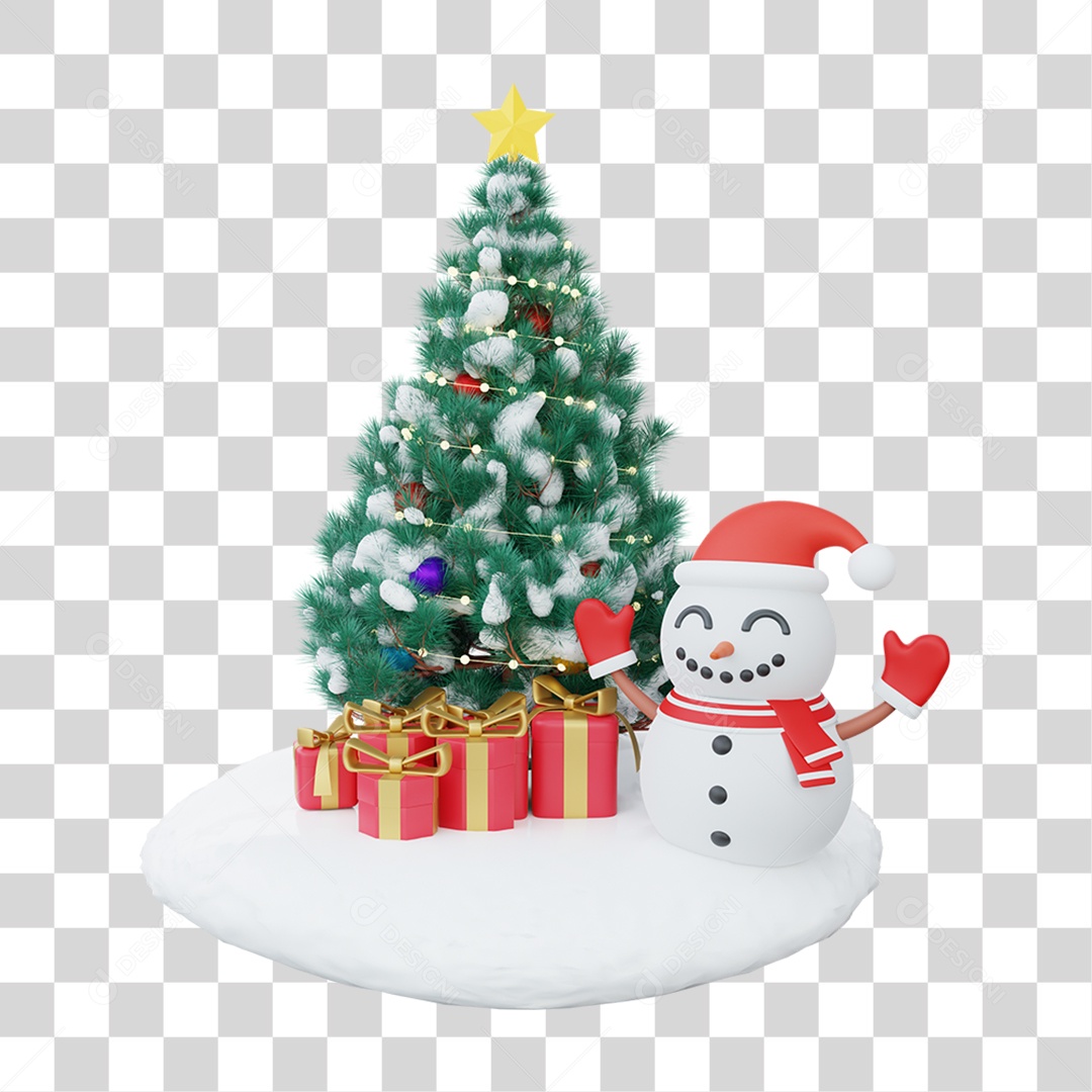 Elemento 3D Árvore de Natal Feliz Natal PNG Transparente