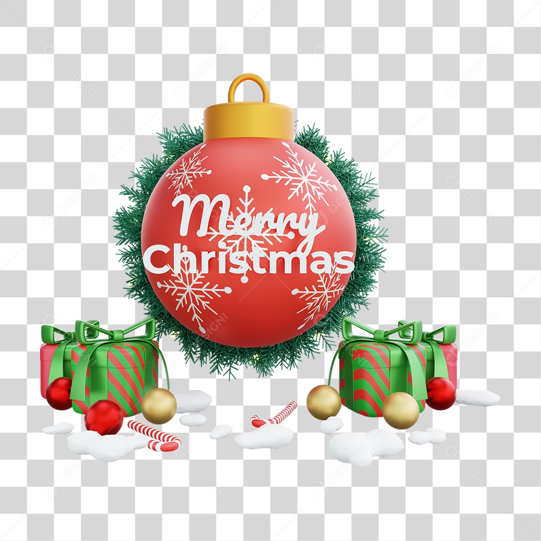 Elemento 3D Guirlanda de Natal Feliz Natal PNG Transparente