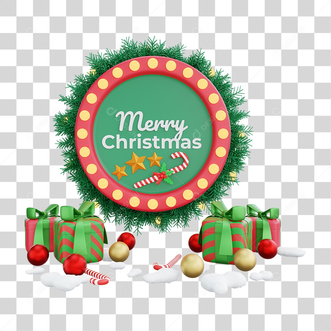 Elemento 3D Guirlanda de Natal Feliz Natal PNG Transparente
