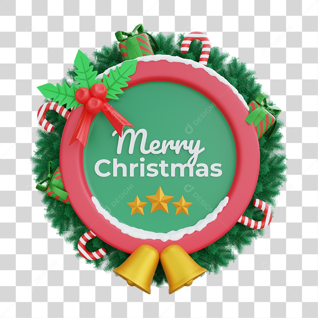 Elemento 3D Guirlanda de Natal Feliz Natal PNG Transparente