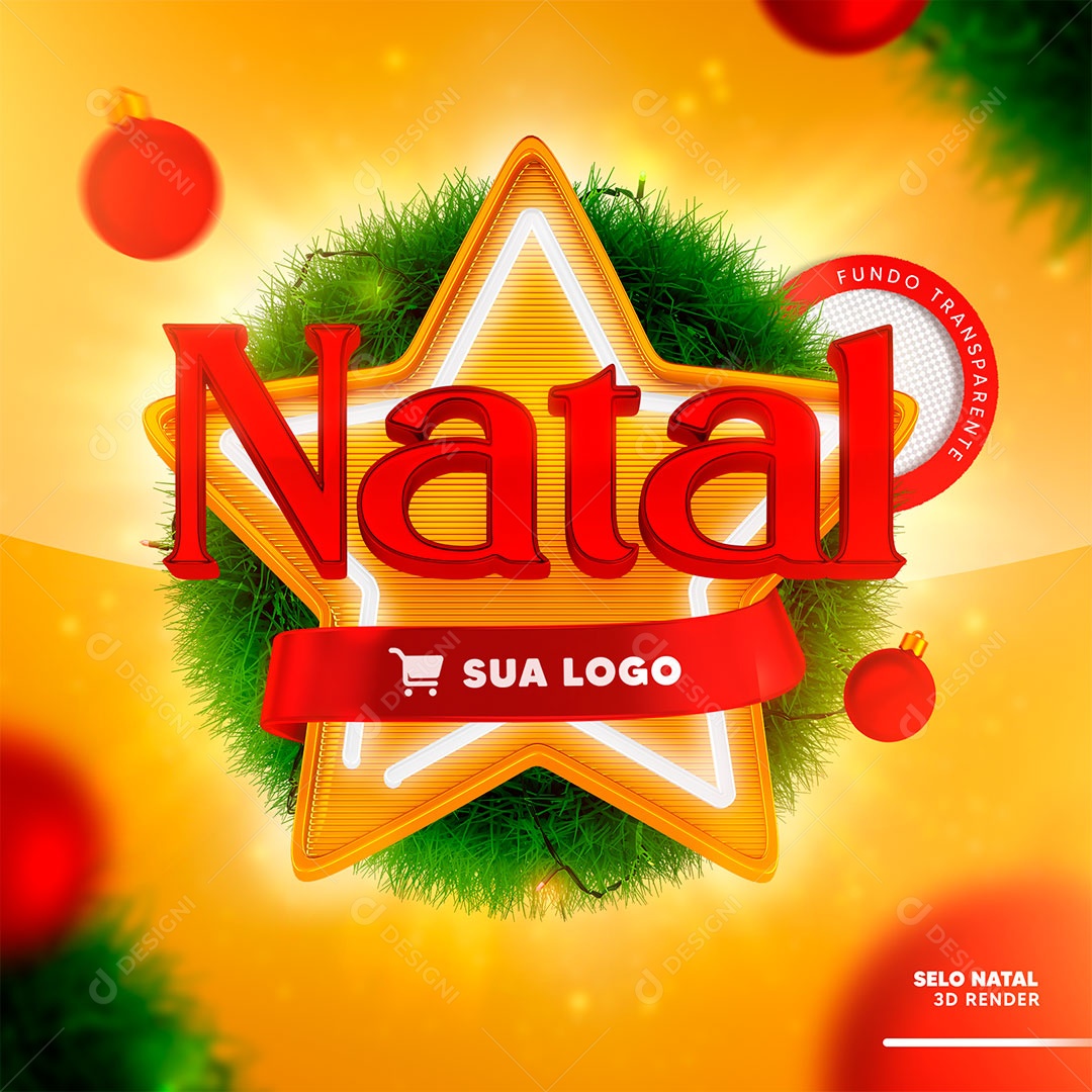 Natal Estrela Guirlanda Selo 3D para Composição PSD
