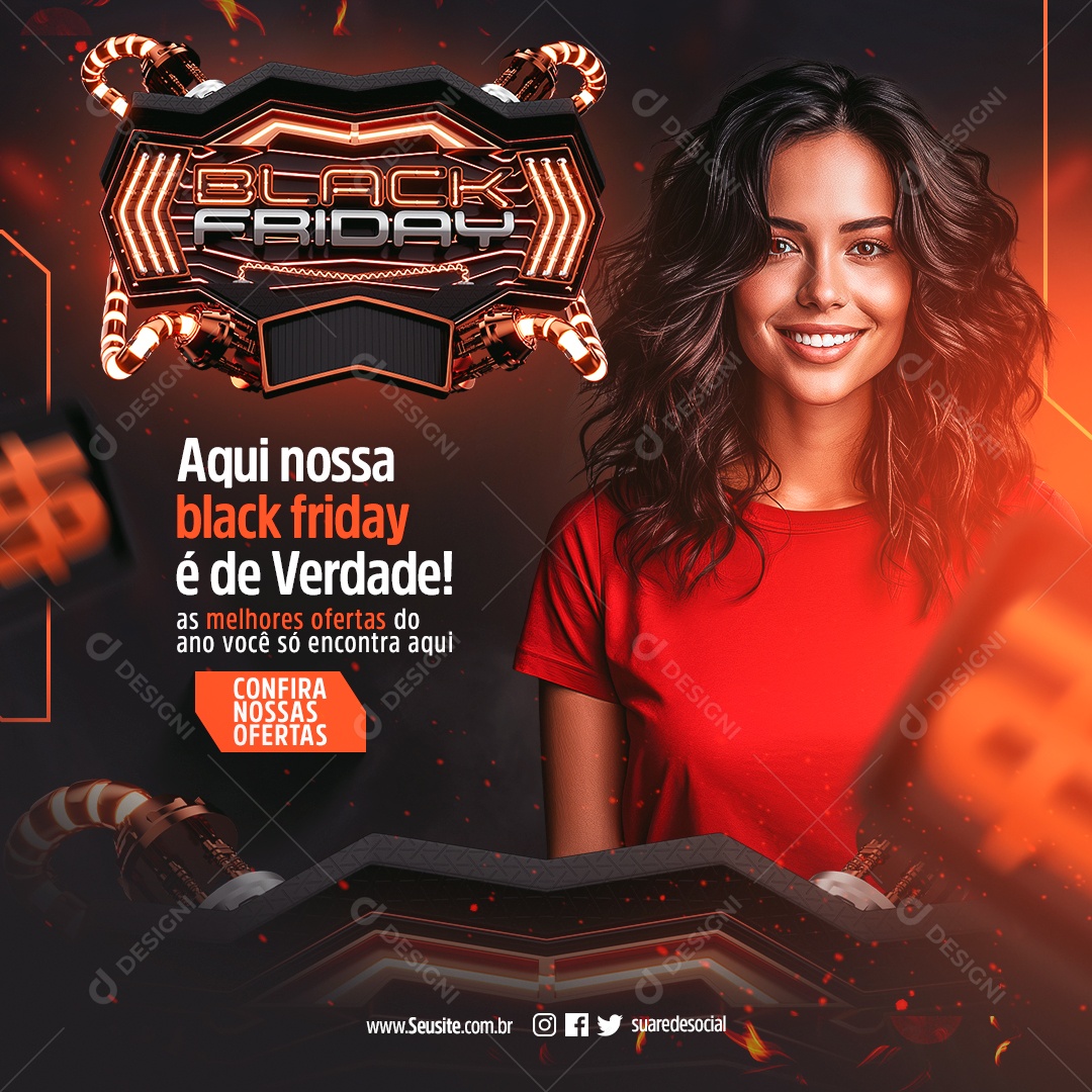 Aqui Nossa Black Friday é De Verdade Social Media PSD Editável