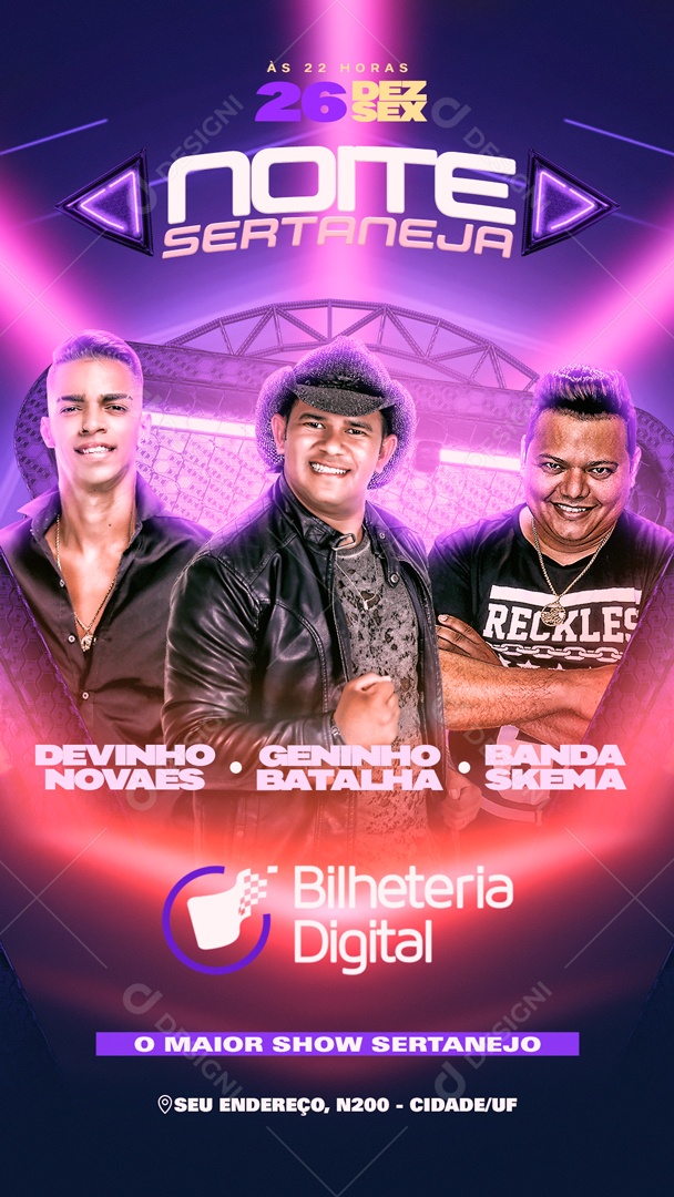 Social Media Flyer Story Noite Sertaneja o Maior Show PSD Editável