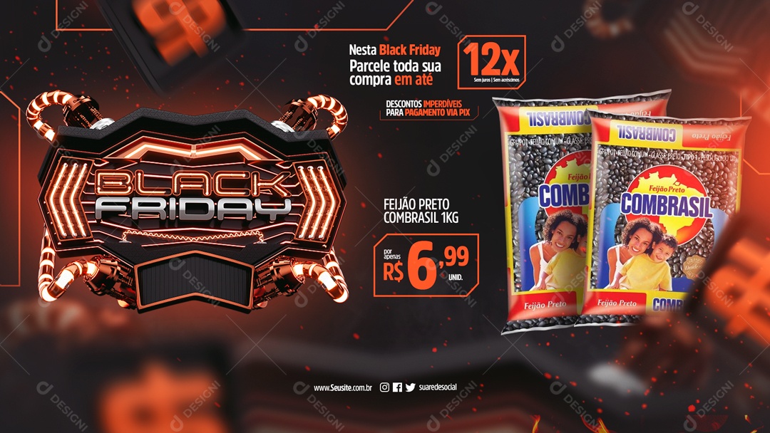 Social Media Banner Black Friday Supermercado Feijão Preto PSD Editável