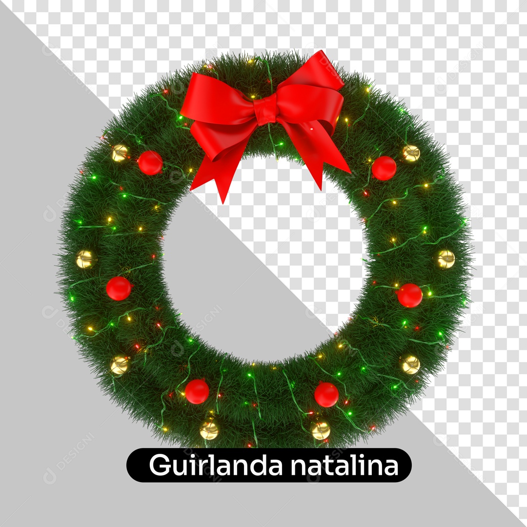 Elemento 3D Guirlanda Natalina Com Enfeite Para Composição PSD