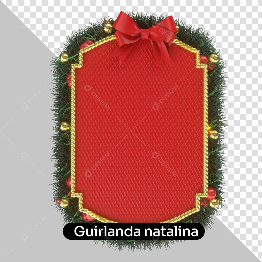 Elemento 3D Guirlanada Natalina Laço Para Composição PSD
