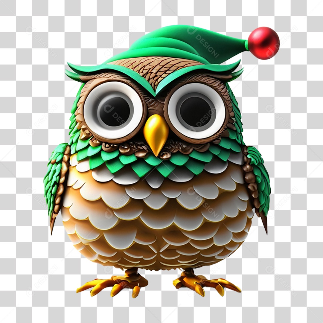 Coruja Natalina Decoração 3D PNG Transparente