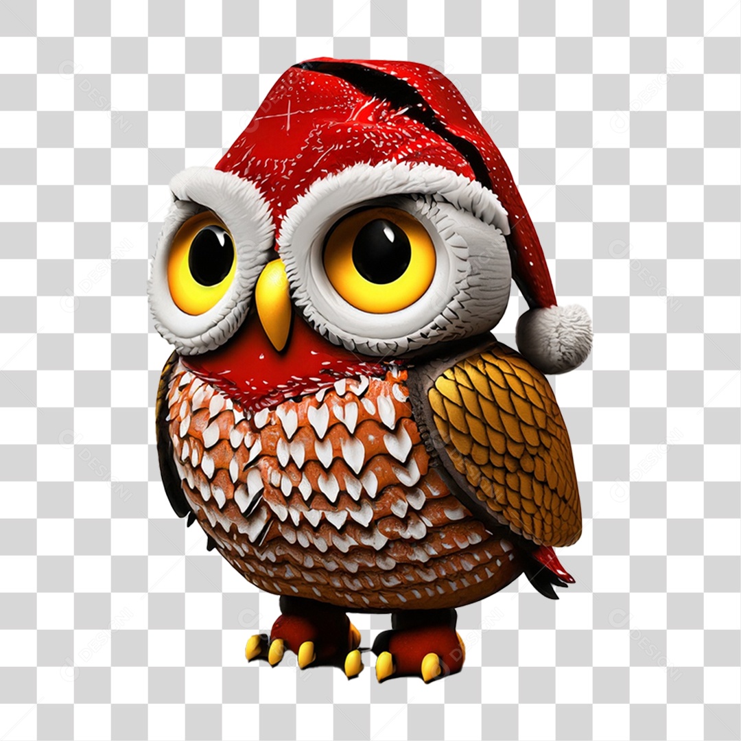 Coruja Natalina Decoração 3D PNG Transparente