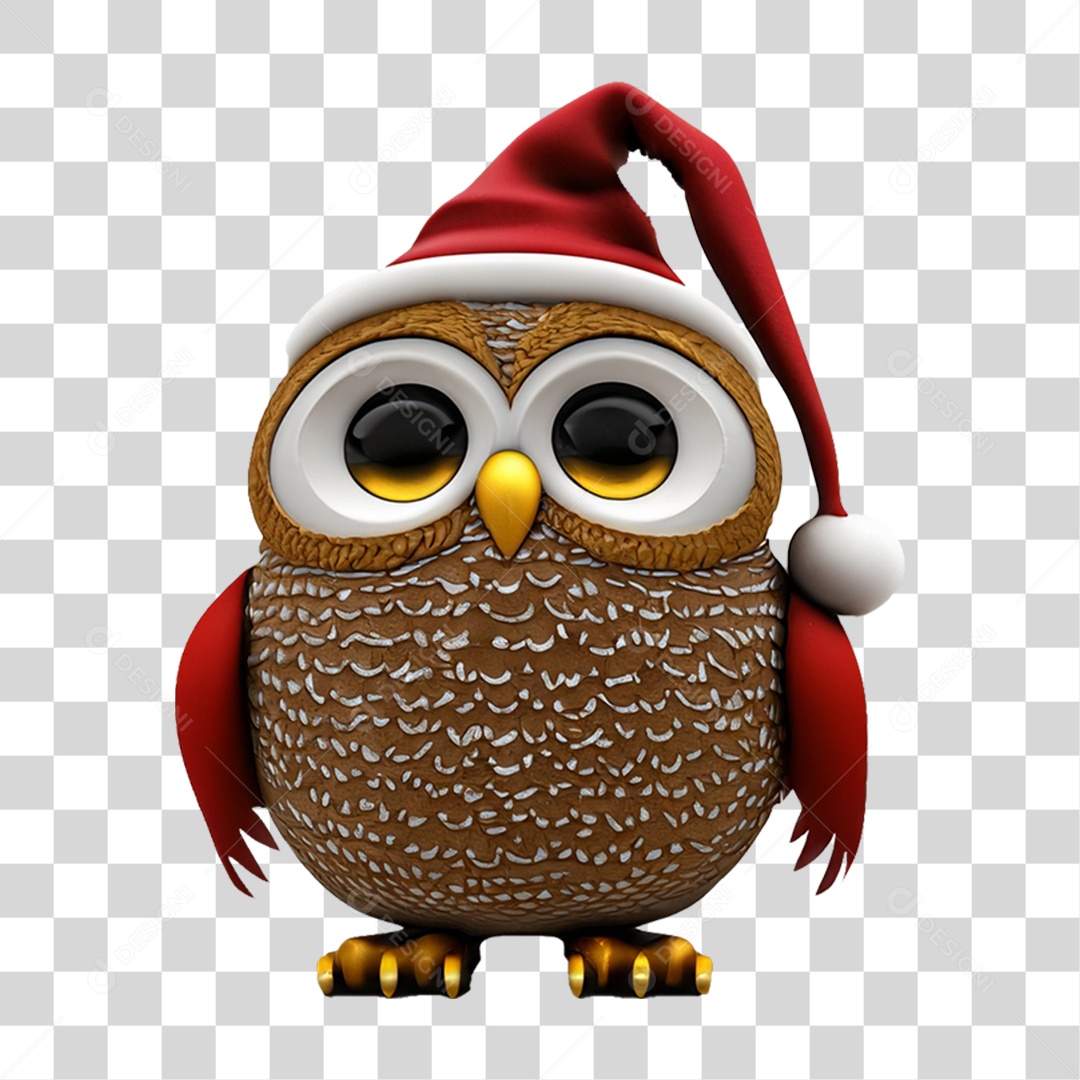 Coruja Natalina Decoração 3D PNG Transparente