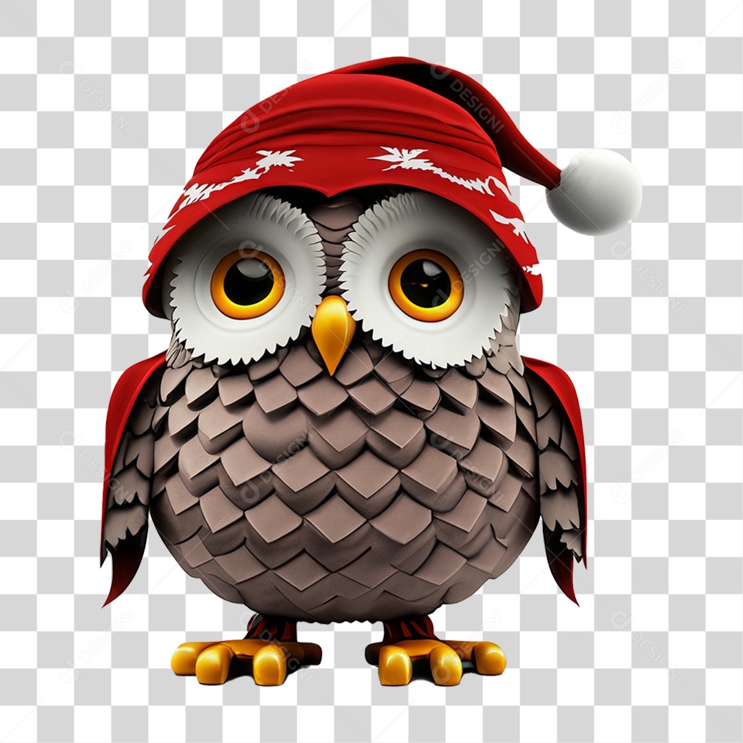 Coruja Natalina Decoração 3D PNG Transparente