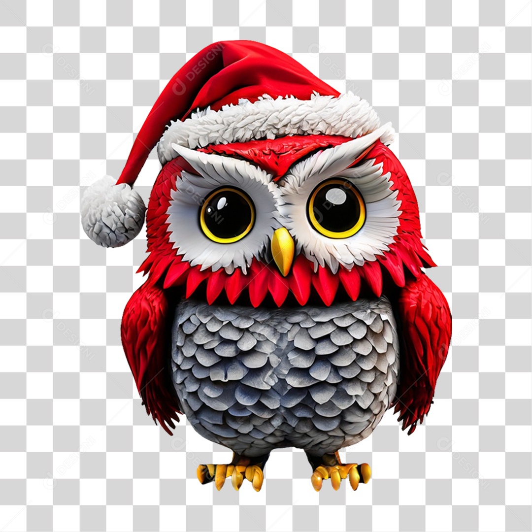 Coruja Natalina Decoração 3D PNG Transparente