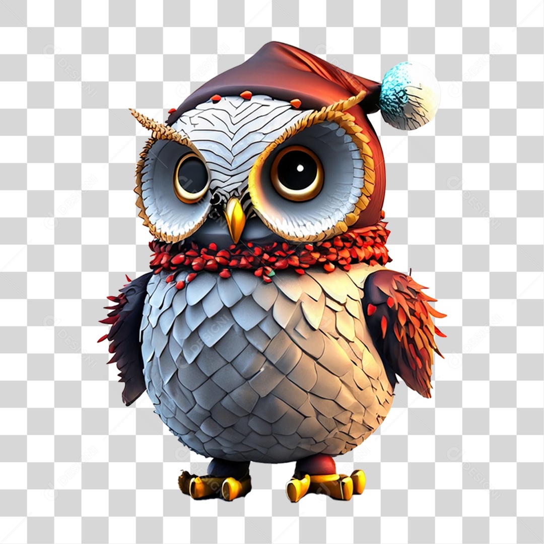 Coruja Natalina Decoração 3D PNG Transparente