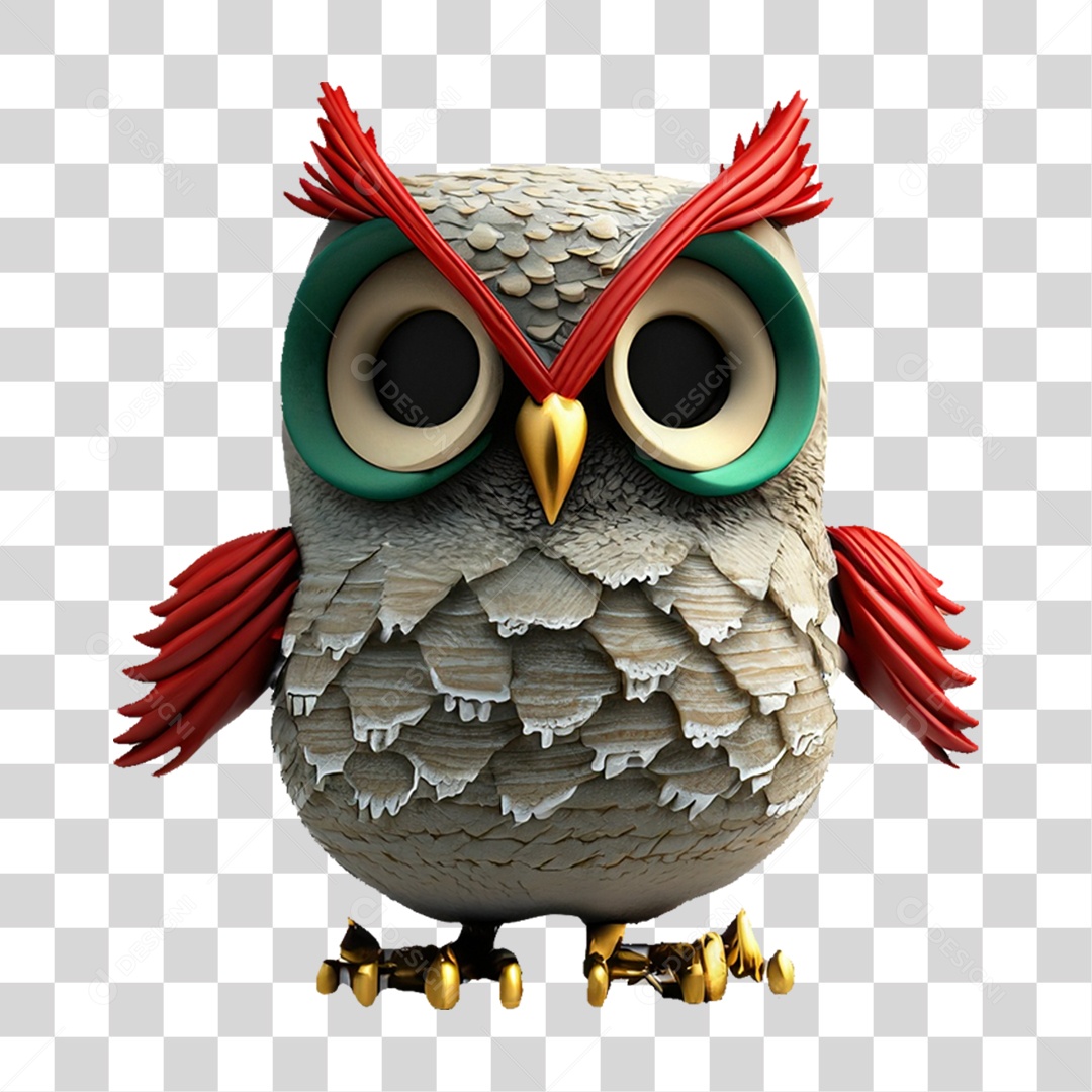 Coruja Natalina Decoração 3D PNG Transparente