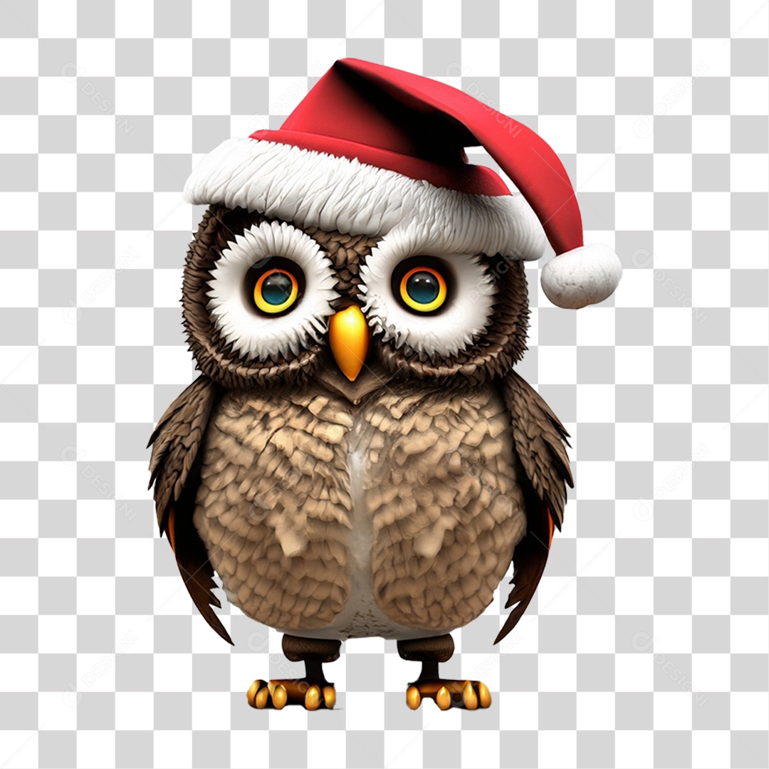 Coruja Natalina Decoração 3D PNG Transparente