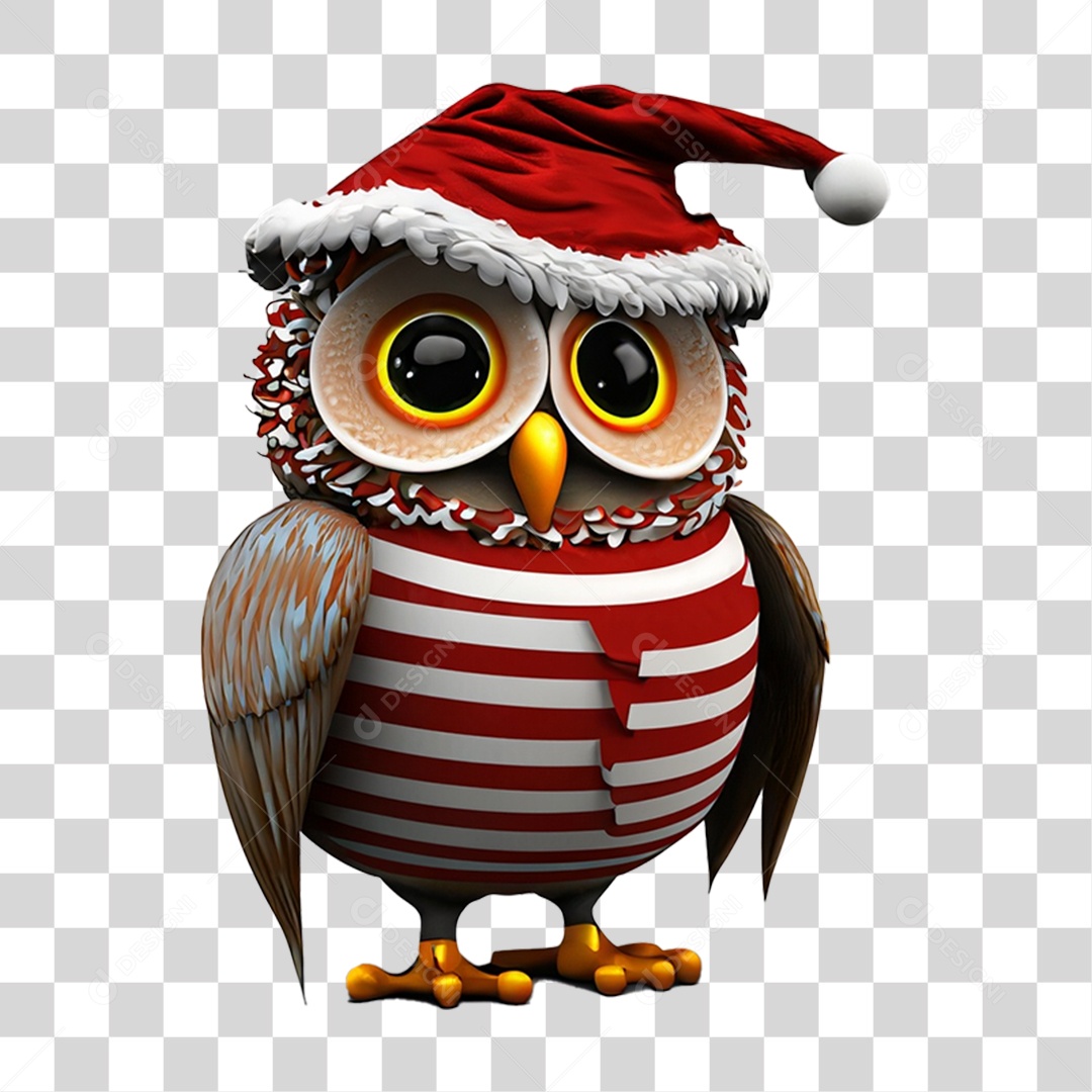 Coruja Natalina Decoração 3D PNG Transparente