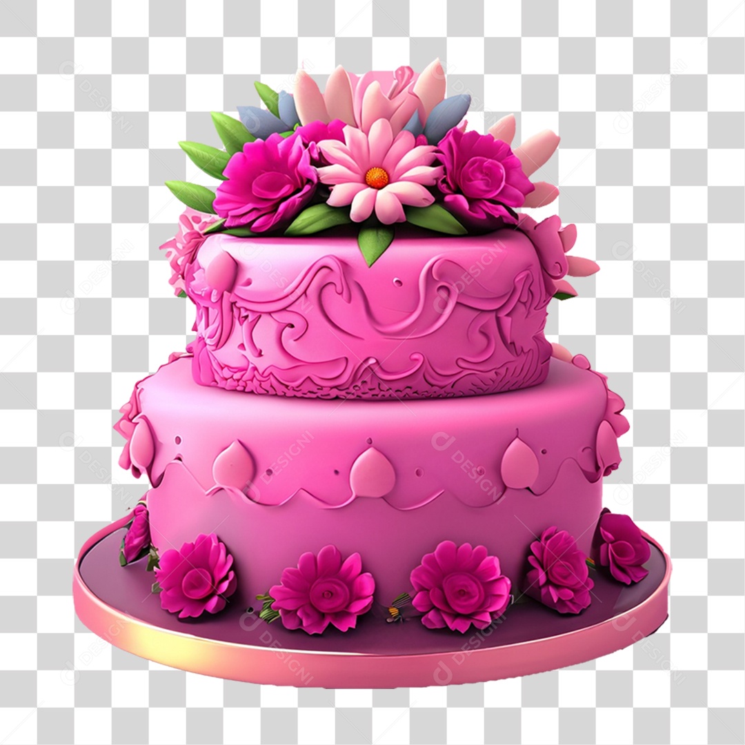 Bolo de Aniversário Enfeitado PNG Transparente