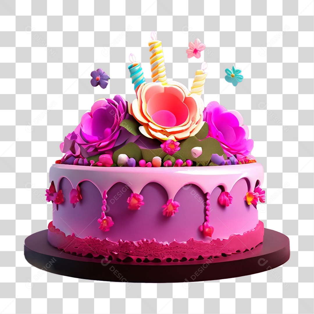 Bolo de Aniversário Enfeitado PNG Transparente