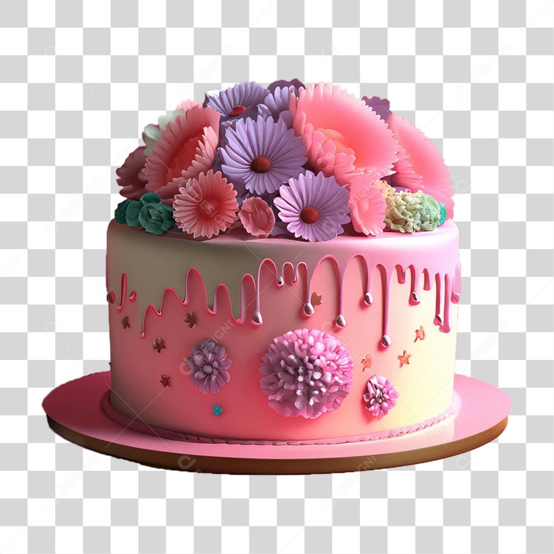 Bolo de Aniversário Enfeitado PNG Transparente