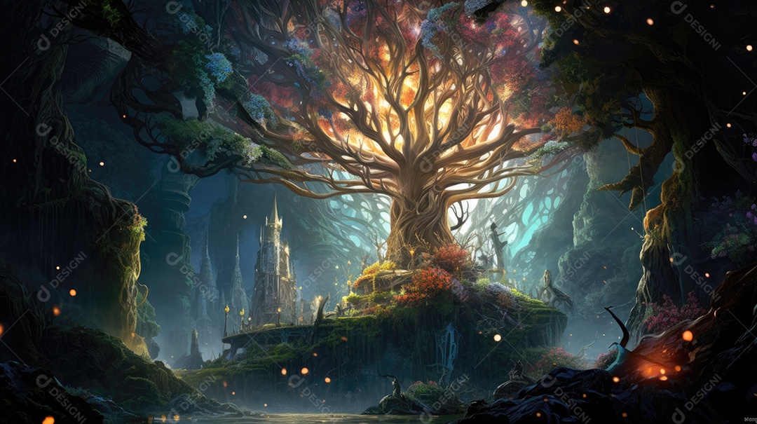 Um mundo de magia e fantasia com criaturas fantásticas