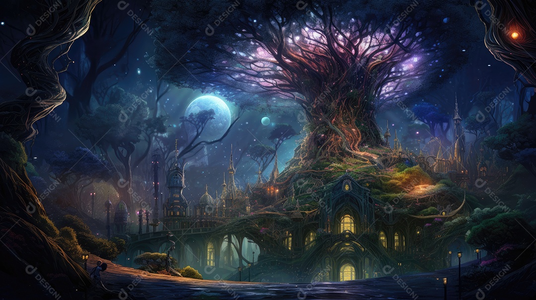 Um mundo de magia e fantasia com criaturas fantásticas