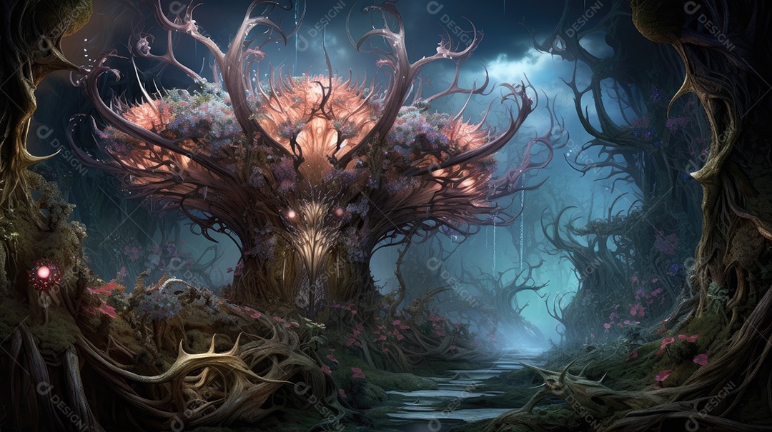 Um mundo de magia e fantasia com criaturas fantásticas