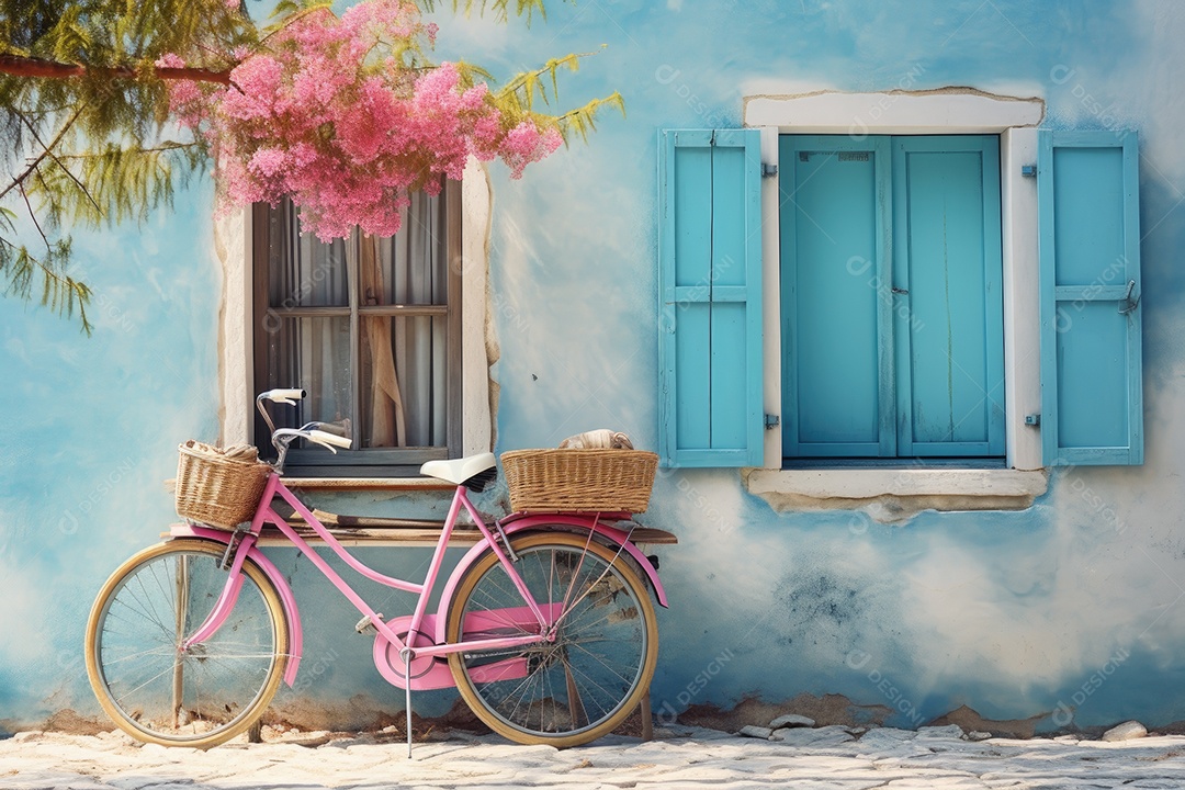 Bicicleta Ibiza na rua em frente a uma pequena praça