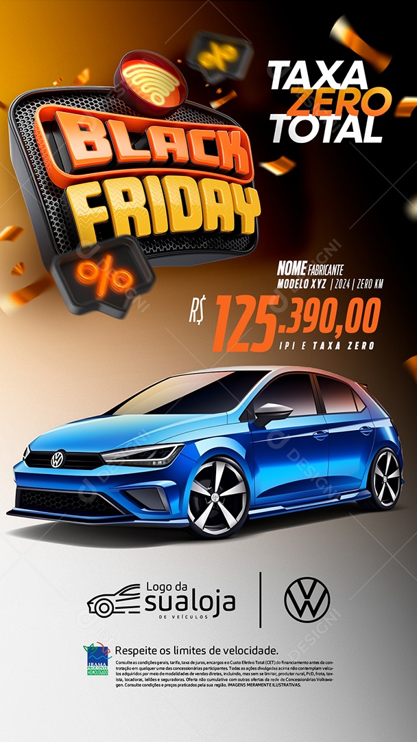 Story Tabloide Black Friday Concessionária Taxa Zero Carros Social Media PSD Editável