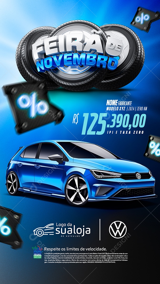 Story Tabloide Feirão De Novembro Concessionária Carros Novos e Seminovos Social Media PSD Editável