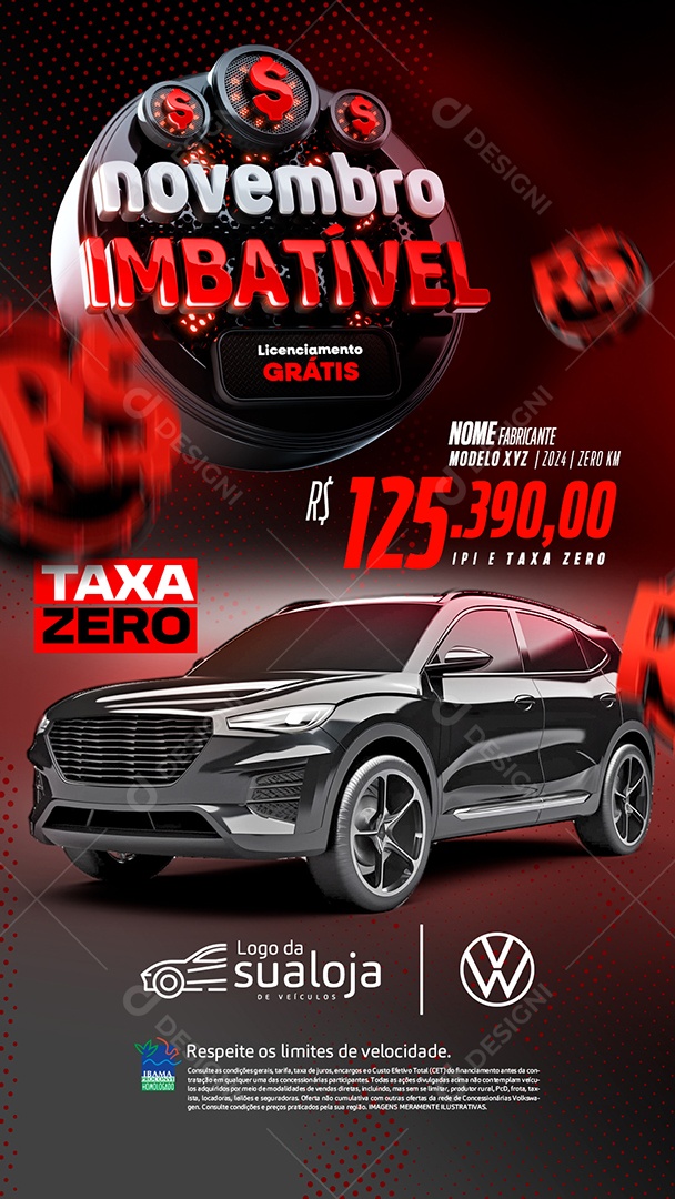 Story Tabloide Novembro Imbatível Concessionária Os Melhores Automóveis com Até 30% de Desconto Social Media PSD Editável