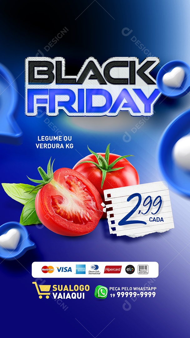 Story Social Media Tabloide Black Friday Hortifruti Tomate PSD Editável