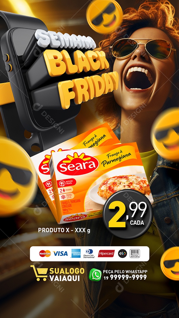 Social Media Tabloide Semana Black Friday Supermercado Frango à Parmegiana PSD Editável