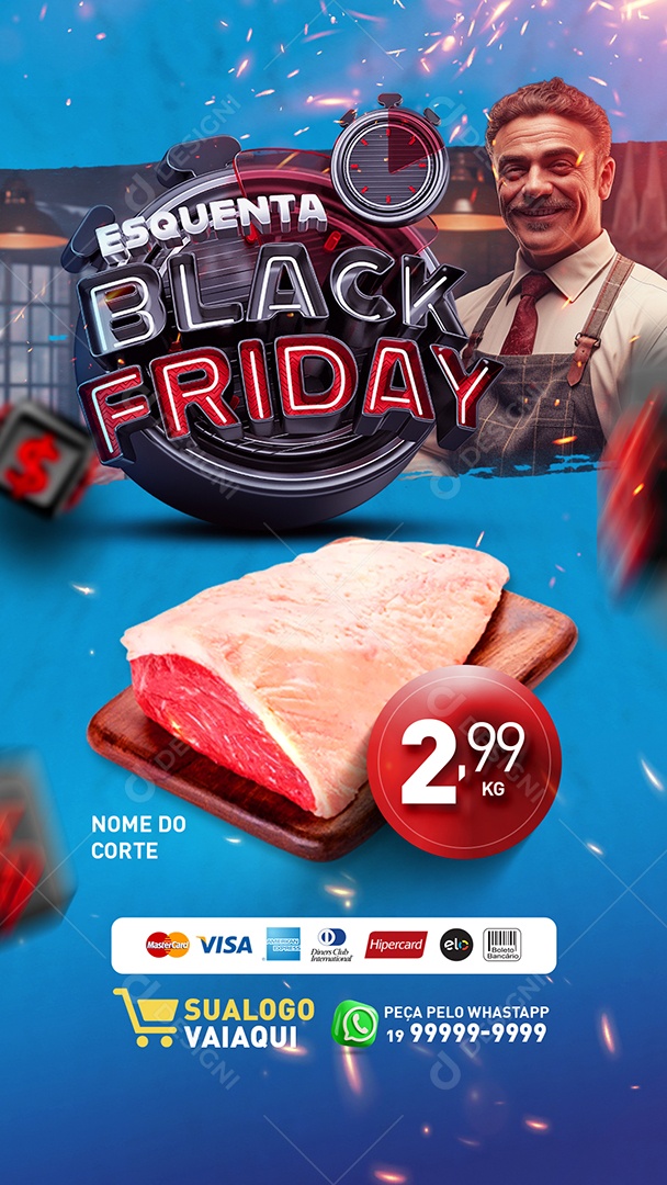 Story Tabloide Esquenta Black Friday Açougue Carnes Social Media PSD Editável