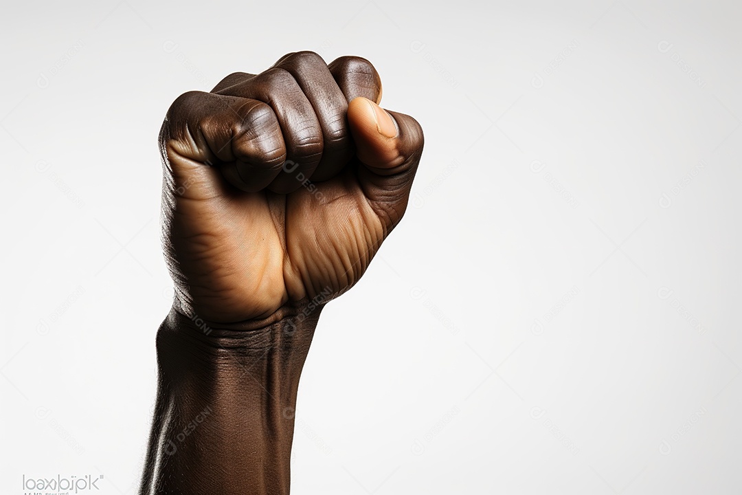 Close up of black male fist isolated on white background, Ai Generated