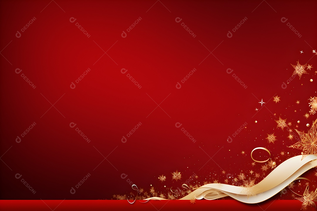 Fundo de Natal com fita dourada e flocos de neve