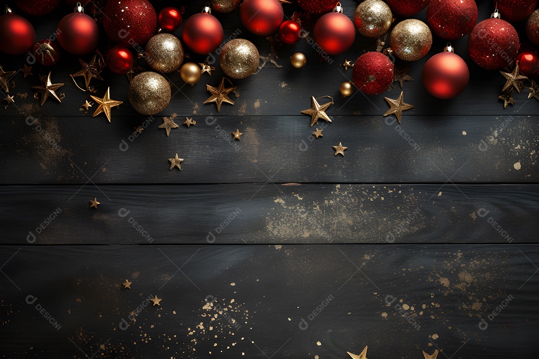 Fundo de Natal com enfeites vermelhos e dourados