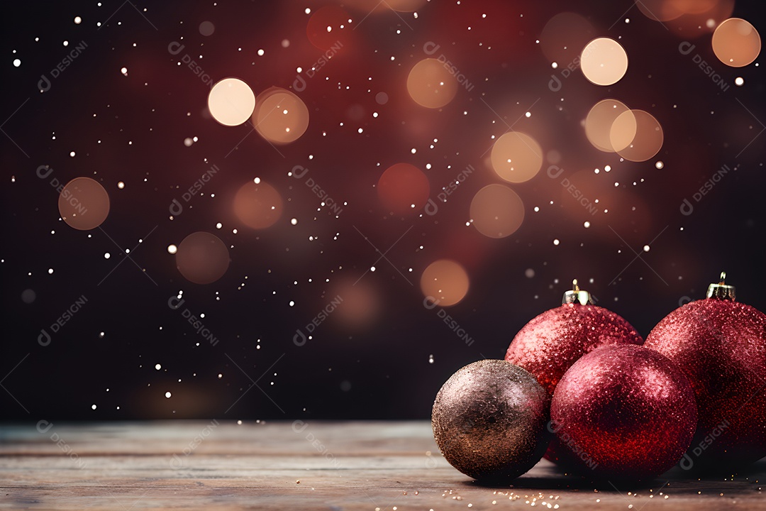 Fundo de Natal com enfeites vermelhos em fundo escuro