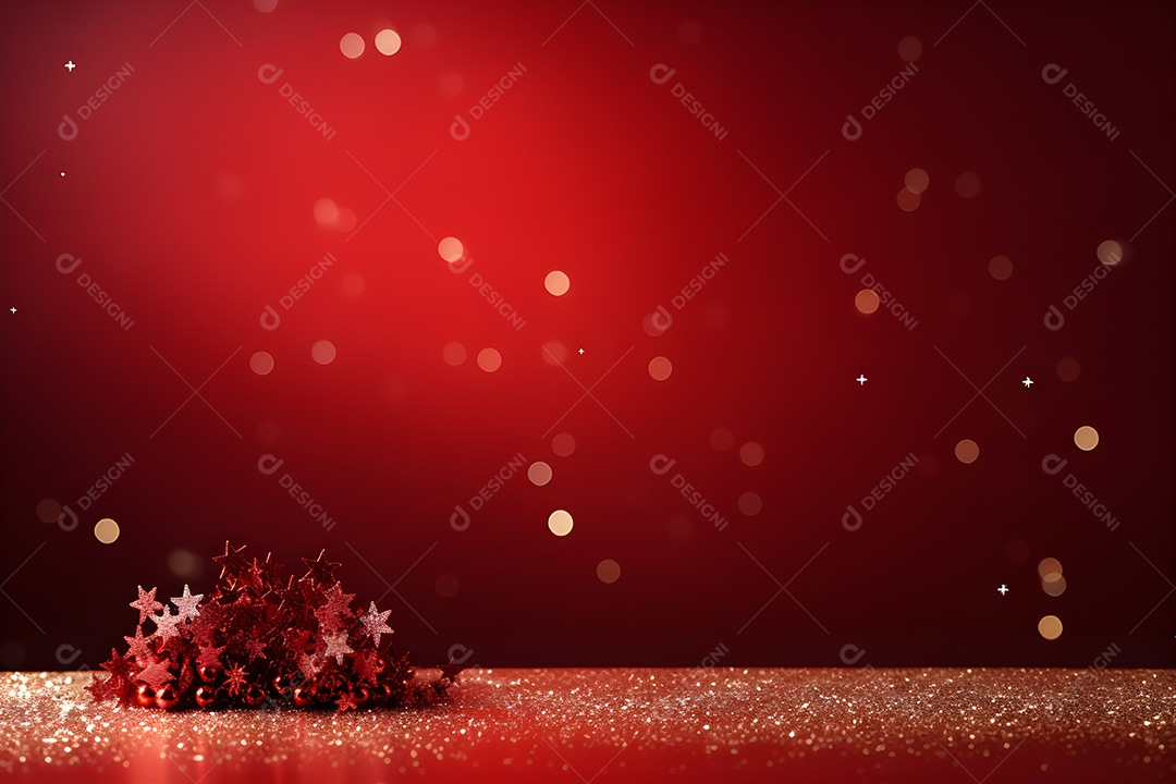 Fundo de Natal com estrelas vermelhas e luzes bokeh.