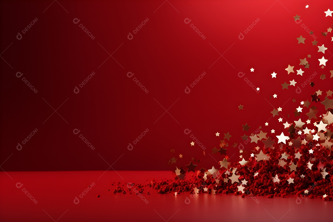 Fundo vermelho de Natal com estrelas douradas.